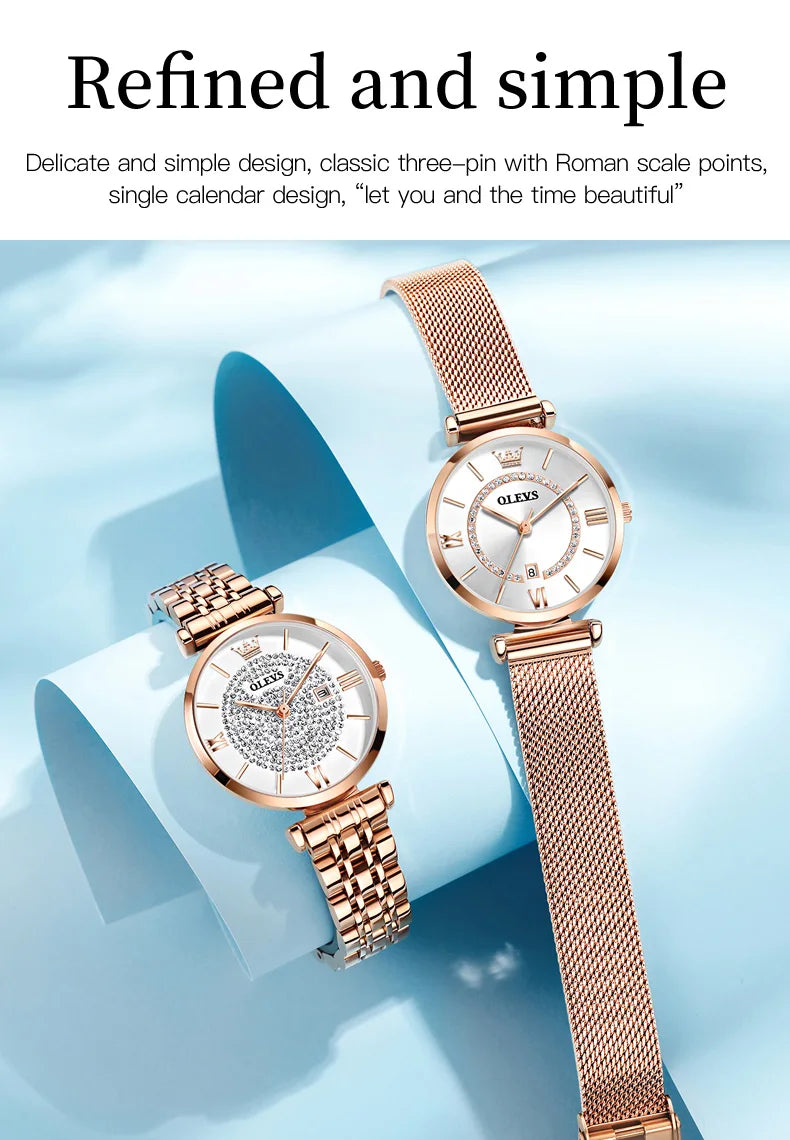 OLEVS 6892 Women's Watches Elegant Fashion Original Wristwatch Waterproof Stainless Steel Mesh Belt Luminous Inlaid Zircon