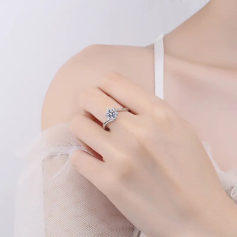 Moissanite And Zircon Ring D VVS1 Adjustable Size S925 Sliver Wedding Rings for Women Jewelry Party Fashion Top Quality Ring