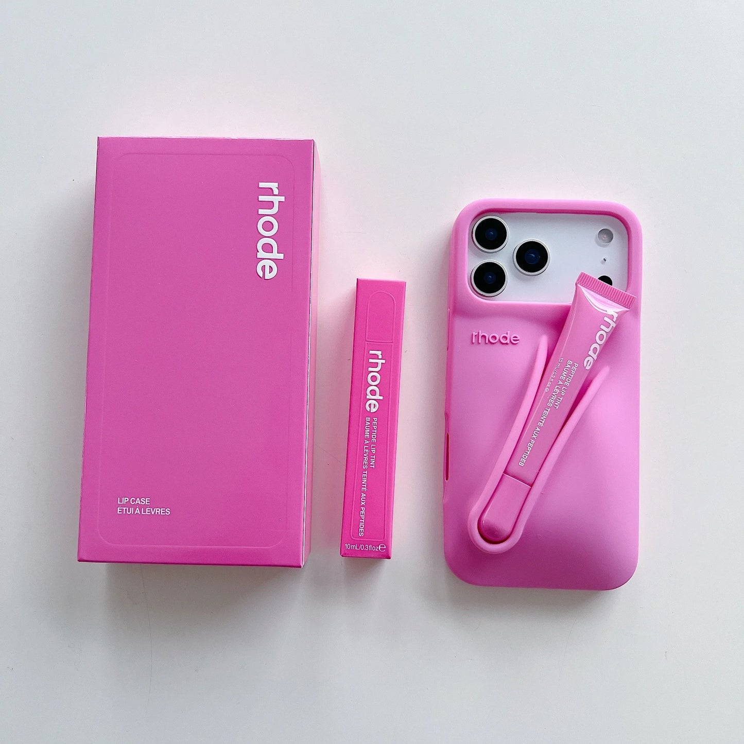 RHODE lip gloss, suitable for iPhone 11/13/14/15/16/17 Pro Max Plus, makeup lip gloss silicone protective cover, with lip gloss