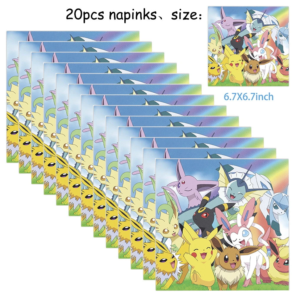 Pokemons Party Birthday Decoration Happy Pikachu Theme Tableware Cups Plates Balloons Banner Supplies Kids Favors Baby Shower