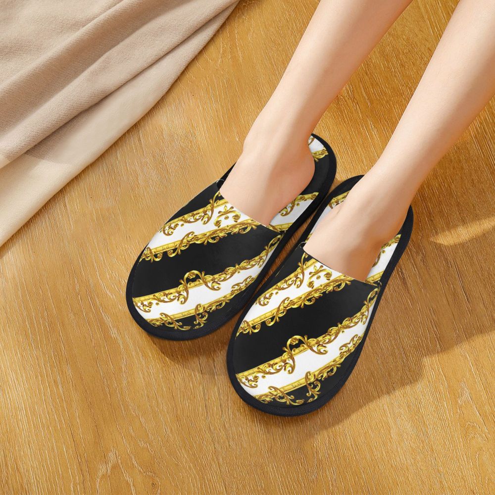 Custom Vintage Baroque Prints Greek Ornament Golden Meander Meandros Soft Scuff Memory Foam Slippers Women Hotel House Shoes