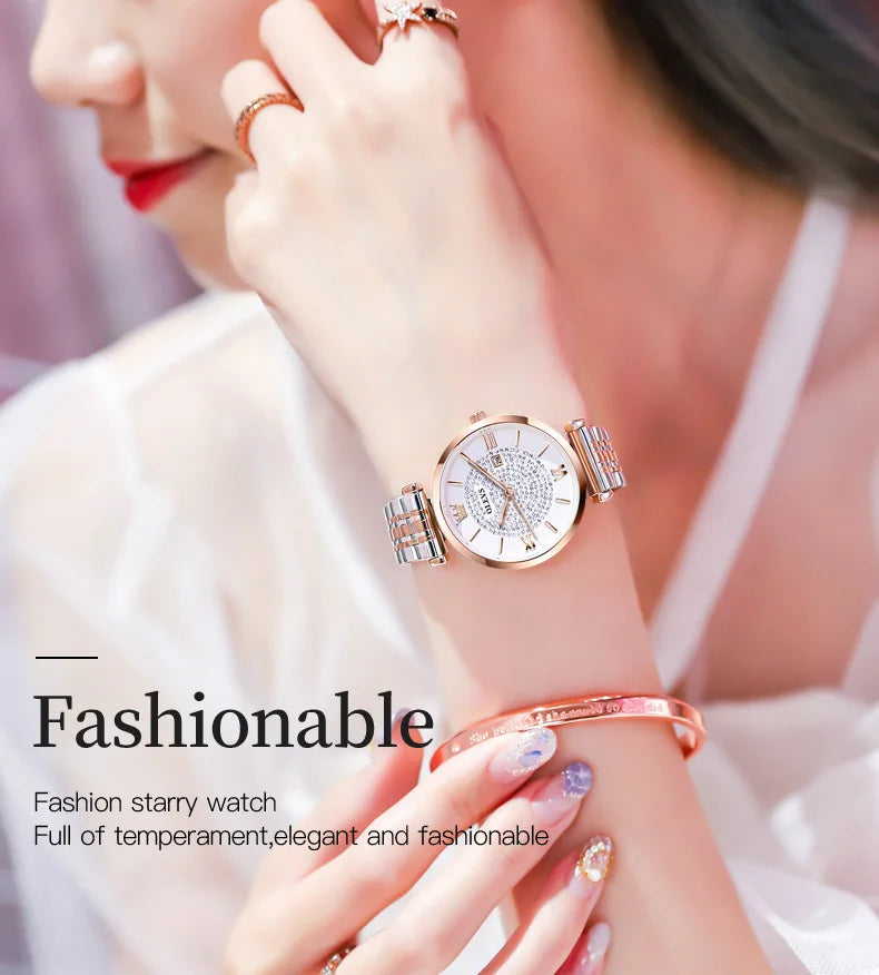 OLEVS 6892 Women's Watches Elegant Fashion Original Wristwatch Waterproof Stainless Steel Mesh Belt Luminous Inlaid Zircon
