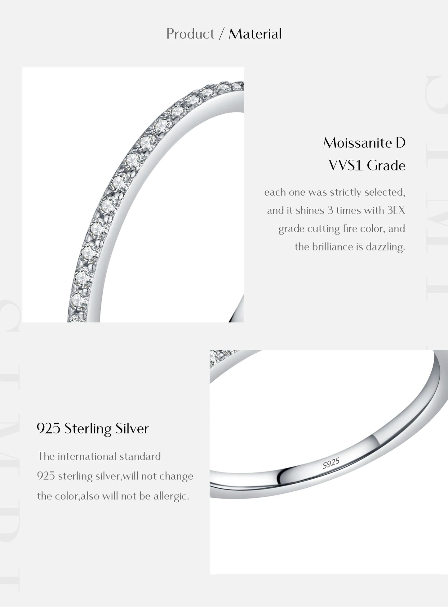 MODIAN Simple Eternity Moissanite Ring 925 Sterling Silver Sparkling Simple Thin Wedding Band Rings For Women Fine Jewelry