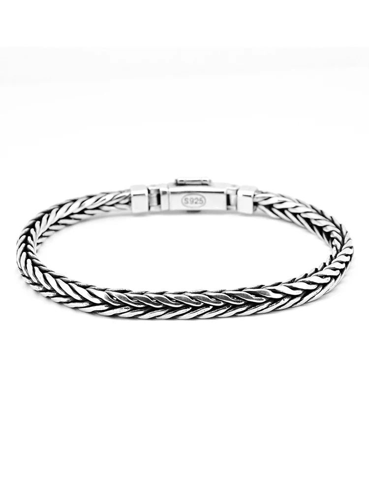 S925 Sterling Silve Twisted Bracelets For Men Hip Hop Handmade Exquisite Unique Fashion Jewelry Gift Factory Price