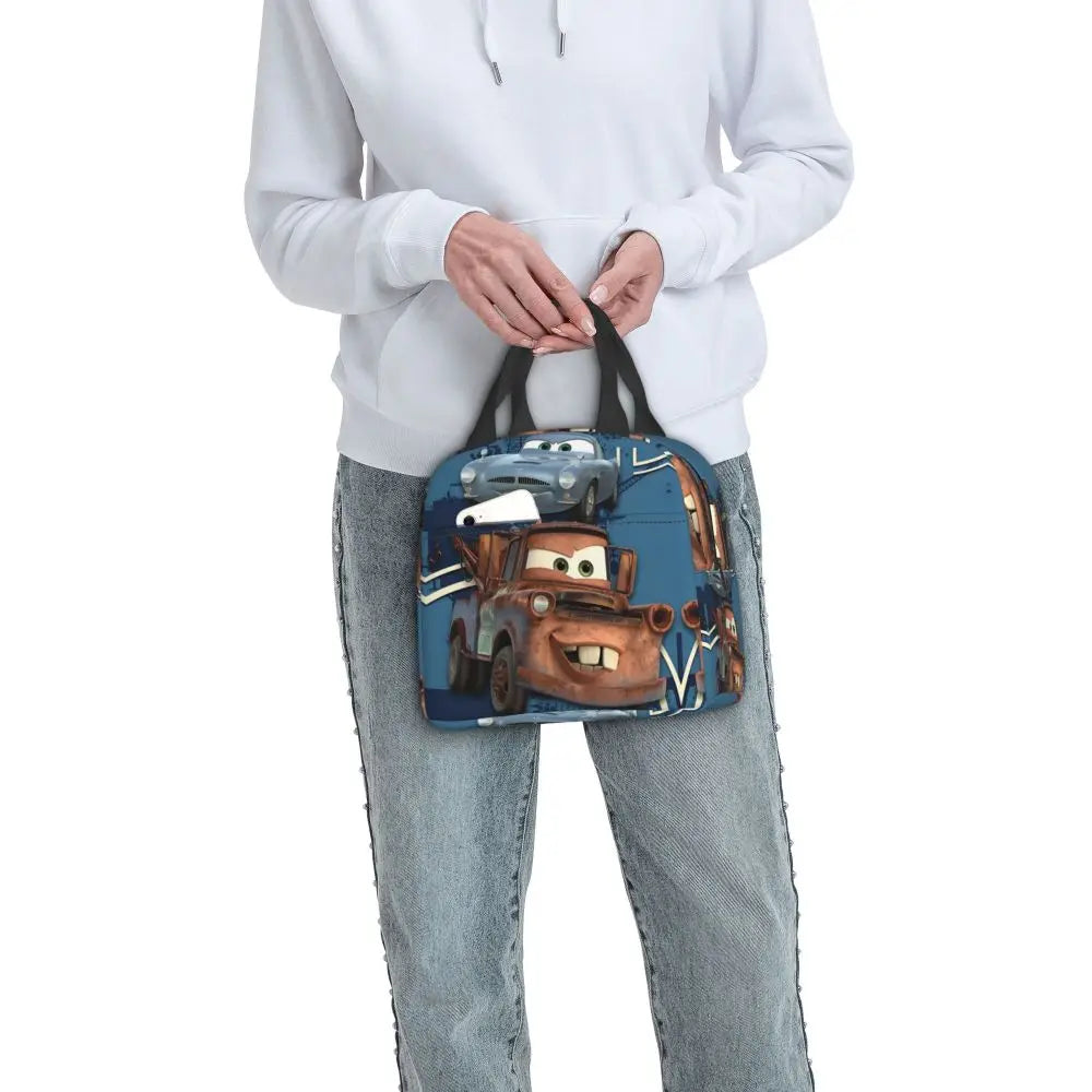 Custom Car 95 Lightning Mcqueen Insulated Lunch Bag for Women Resuable Racing Car Thermal Cooler Bento Box Office Picnic Travel