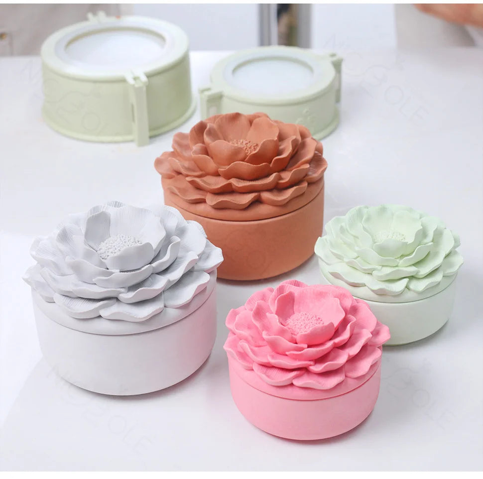 Nicole Camellia Candle Jar Jesmonite Silicone Mold Reusable Candle Refill Mold DIY Flower Concrete Gypsum Mould