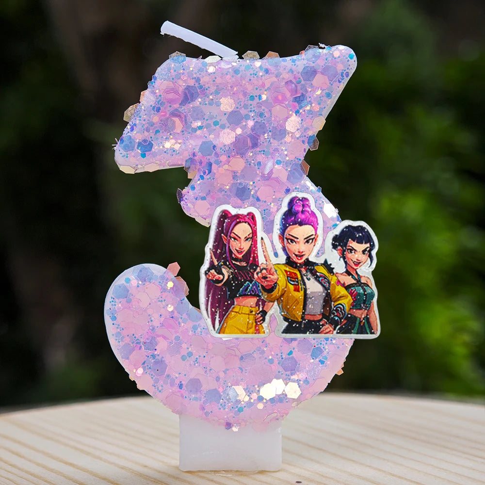 Kpop Demon Hunters Candle Number 0-9 Soccer Candle Cake Decoration Birthday Party for Kids Baby Shower Decor Gift