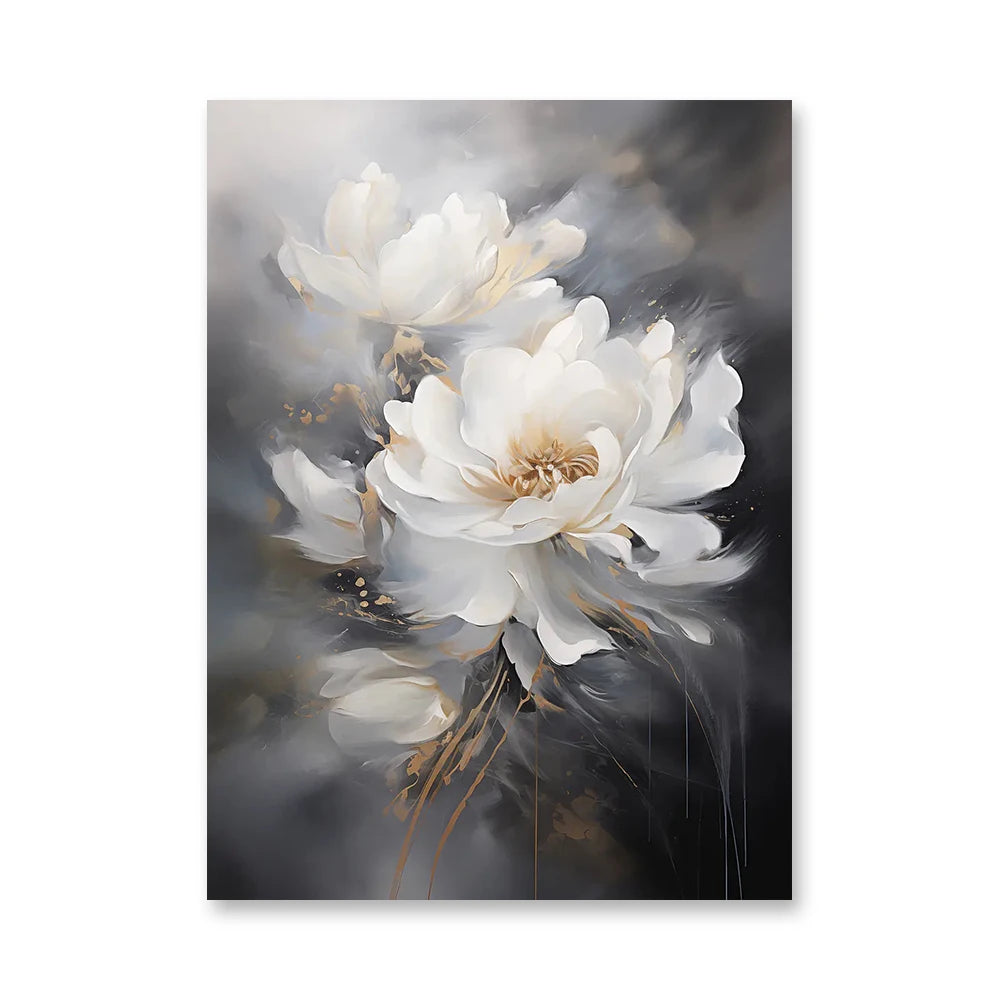 Abstract White Flower Oil Painting Printed on Canvas, Luxury Flower Posters and Prints Floral Wall Art Porch Living Room Decor
