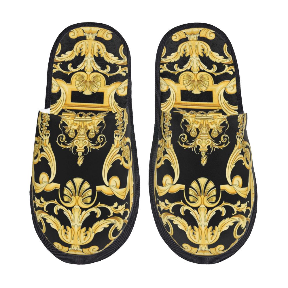 Custom Vintage Baroque Prints Greek Ornament Golden Meander Meandros Soft Scuff Memory Foam Slippers Women Hotel House Shoes