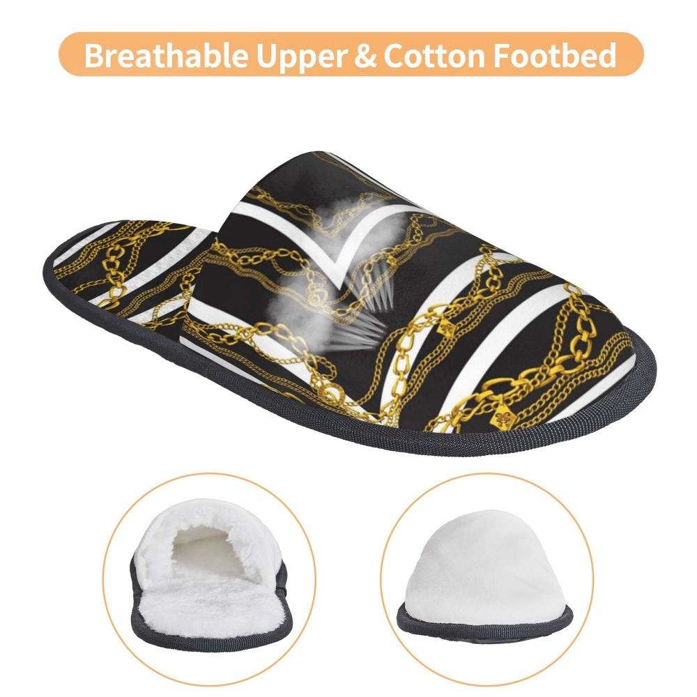 Custom Vintage Baroque Prints Greek Ornament Golden Meander Meandros Soft Scuff Memory Foam Slippers Women Hotel House Shoes