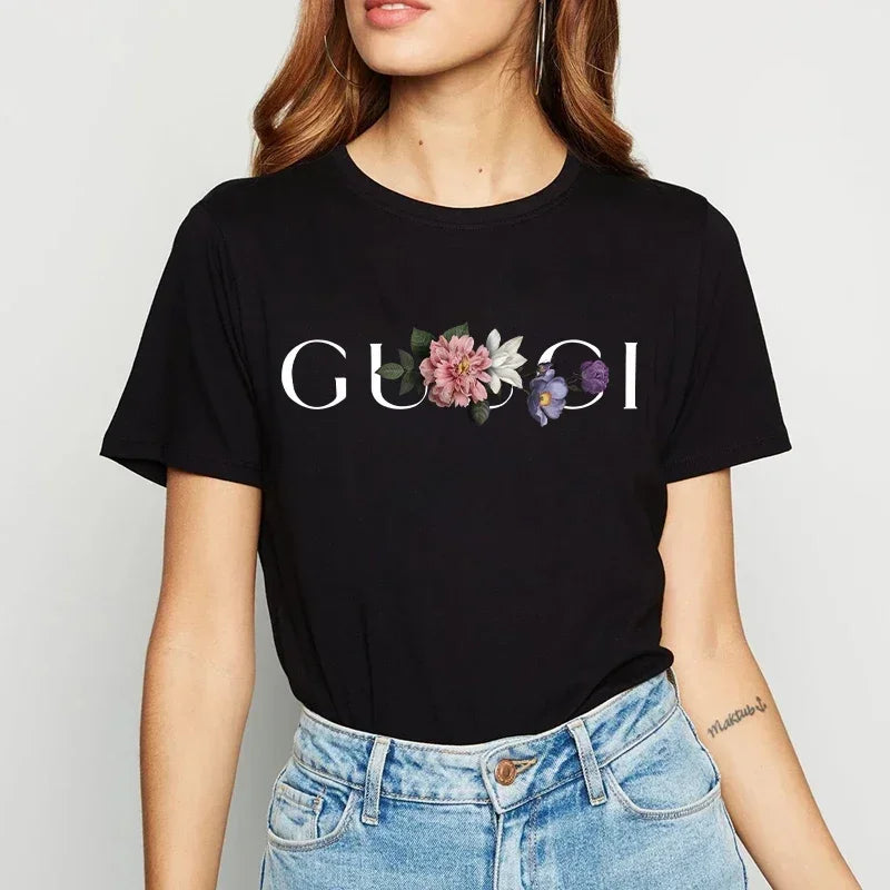 High Quality Women's T Shirt Letter Printed Daily Blouse Tops Summer Classic Style Short Sleeve Female Harajuku Y2K Tee