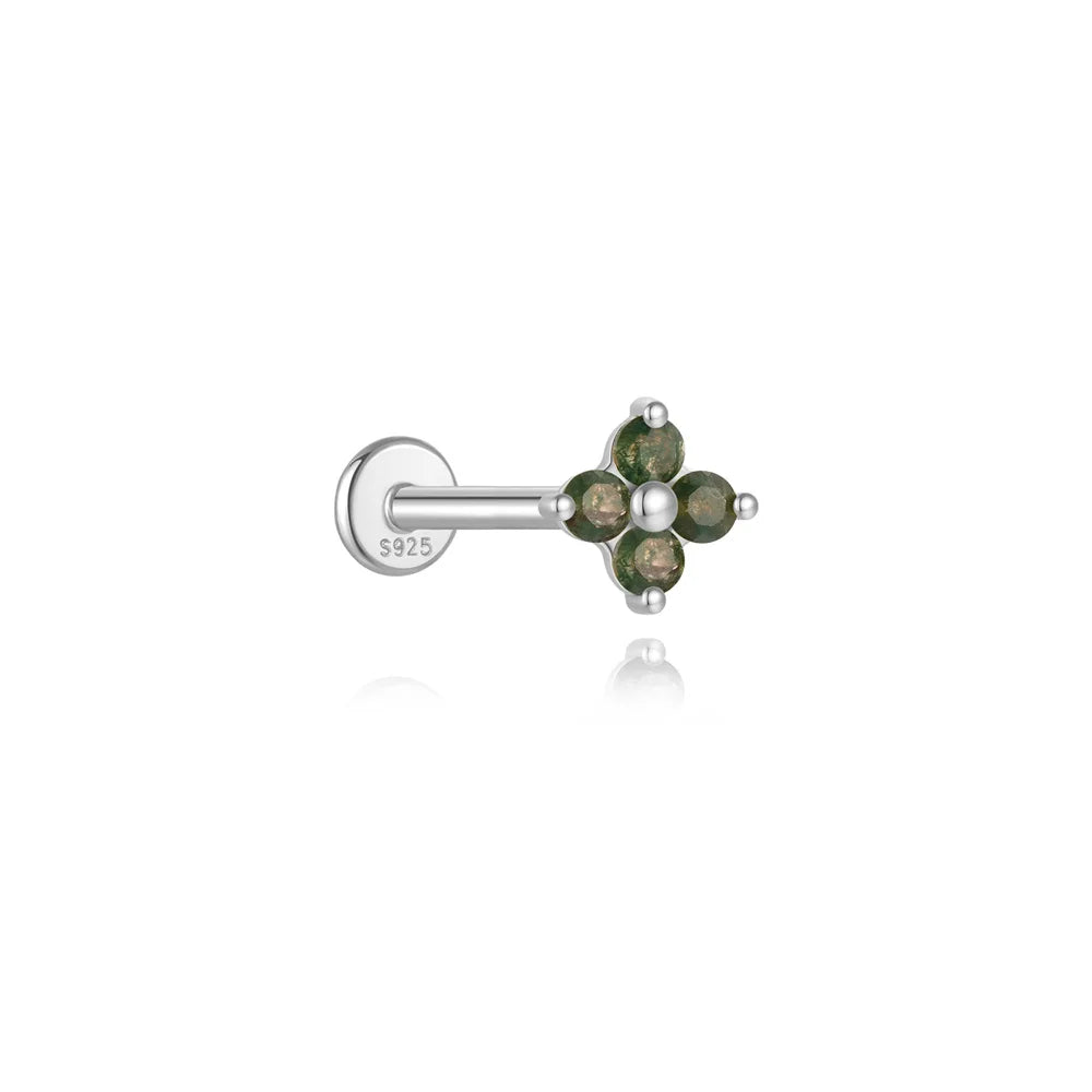 AIDE Water Grass Agate 925 Sterling Silver Flat Head Thread Piercing Earring Green Moss Piercing Ear Bone Earring Jewelry 1pc