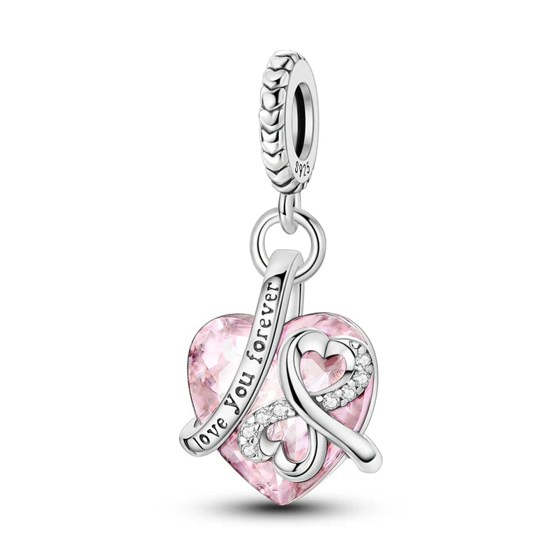 925 Sterling Silver Pink Series Charms Bow Tie Girl Cake Princess Beads Pendant Fit Original Bracelet DIY Jewelry Gift For Woman