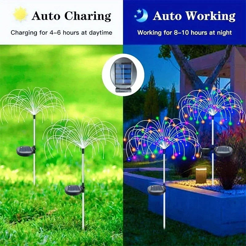 Solar Firework Lamp Outdoor - 8 Lighting Modes IP65 LED Bead Shape for Garden Pathway Wedding Party & Festival Decoration