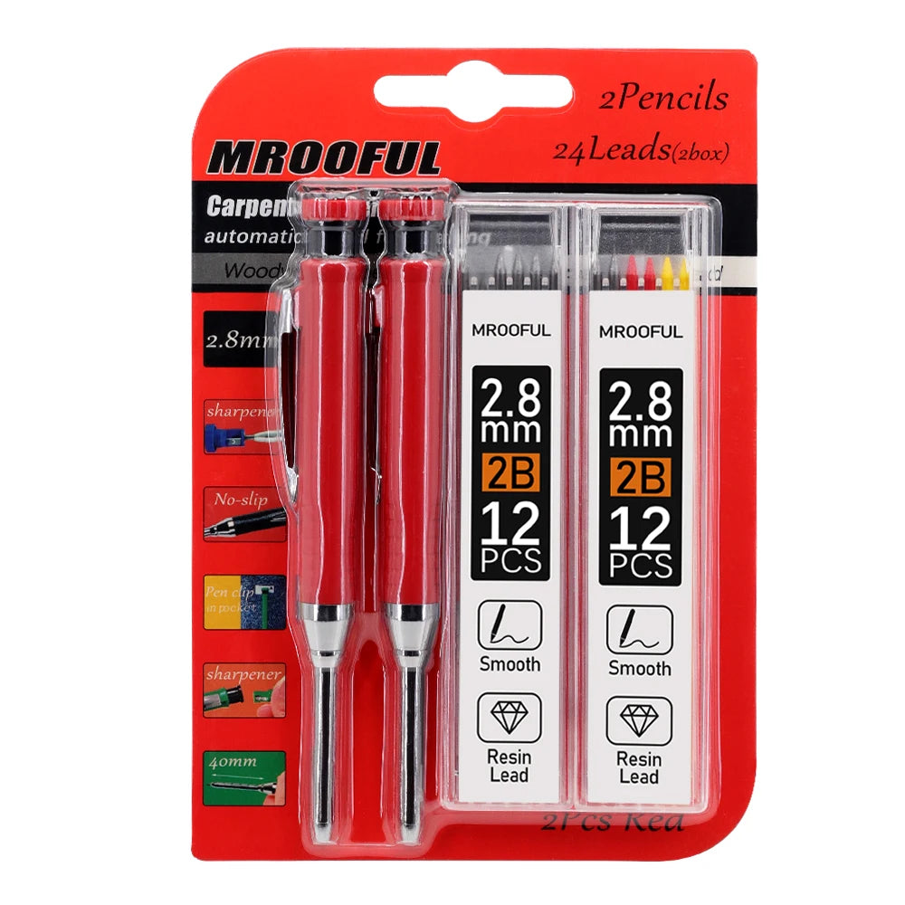 Professional Woodworking Pencil Card Set with 2.8mm Refills Lead, Deep Hole Marking and Drawing Tool, for Carpenters Engineering