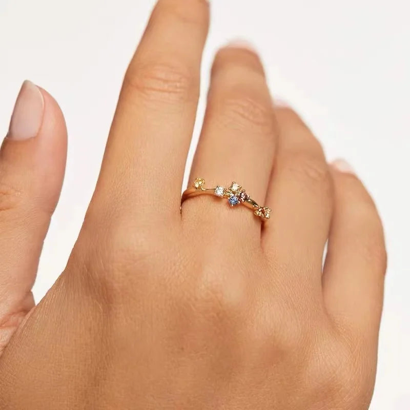 New 925 Sterling Silver Color Zircon Ring Simple Charm Personality Women Ring Birthday Party Gift for Friends Exquisite Jewelry