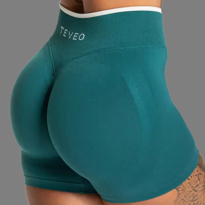TEVEO Women's Color Block Yoga Shorts - Butt-lifting, Breathable, High-elasticity, Gym Workout & Running Shorts