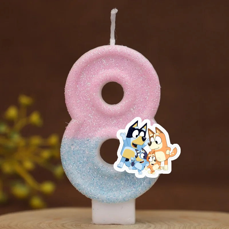 Cute Bluey Digital Dog Puppy Candle Number 0-9 Kids Birthday Cake Decoration Supplies Cartoon Anime Party Accessories Supplies