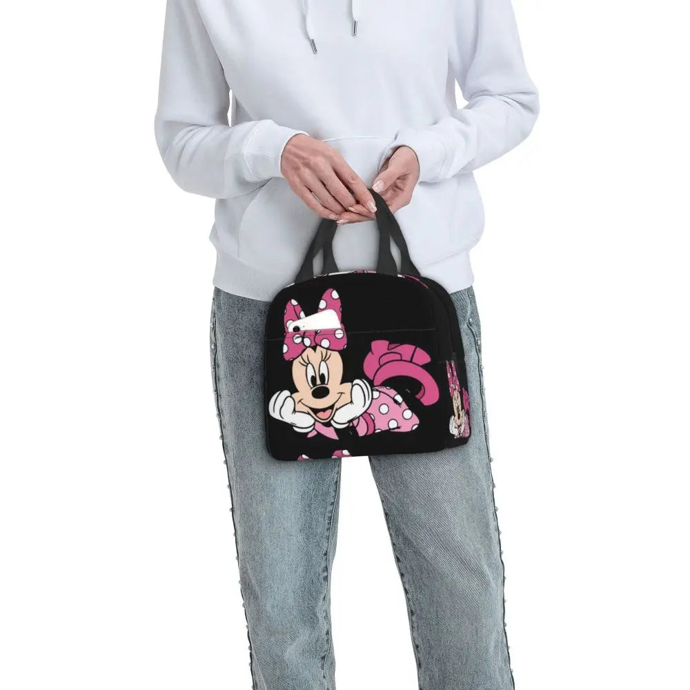 Custom Mickey Pink Minnie Mouse Lunch Bag Women Creative Design Cooler Warm Insulated Lunch Box for Kids School