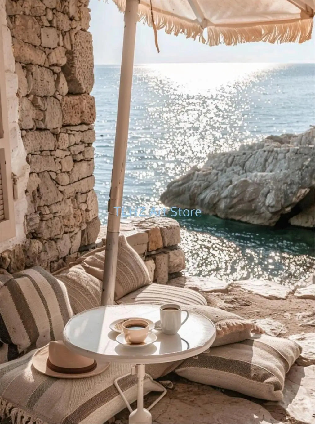 Modern Greece Summer Coast Santorini Travel Landscape Posters and Prints Canvas Printing Wall Art Picture for Living Room Decor