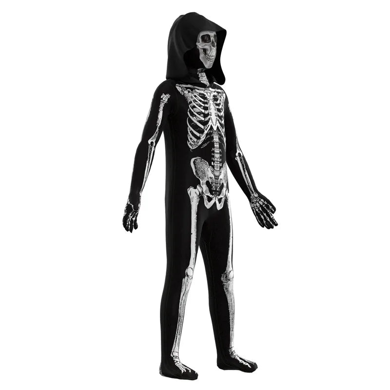 Adult Skeleton Jumpsuit Halloween Costume with Scary Mask Full Body Spooky Outfit for Cosplay Party Men's and Women Mardi Gras