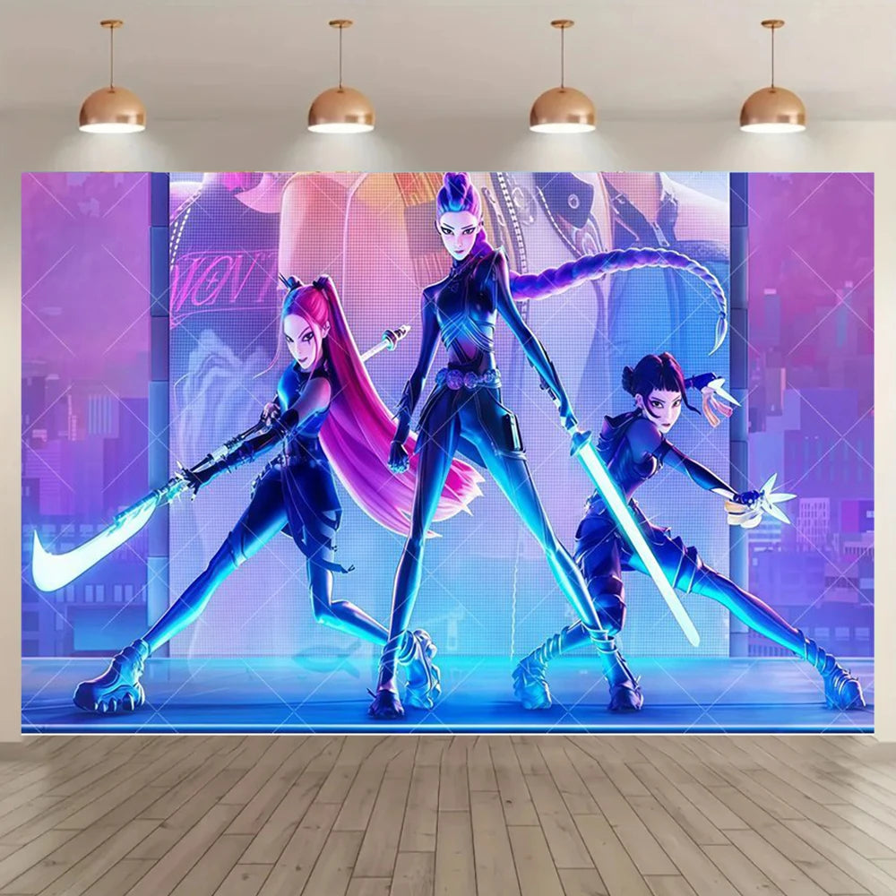 Adult Children's Birthday Party Decorations Background Hot KPop Girl Demon Hunters Backdrop Baby Shower Banner Photo Booth Props
