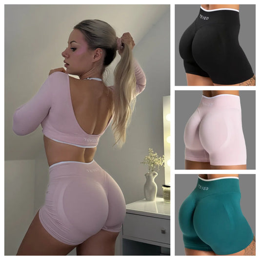TEVEO Women's Color Block Yoga Shorts - Butt-lifting, Breathable, High-elasticity, Gym Workout & Running Shorts