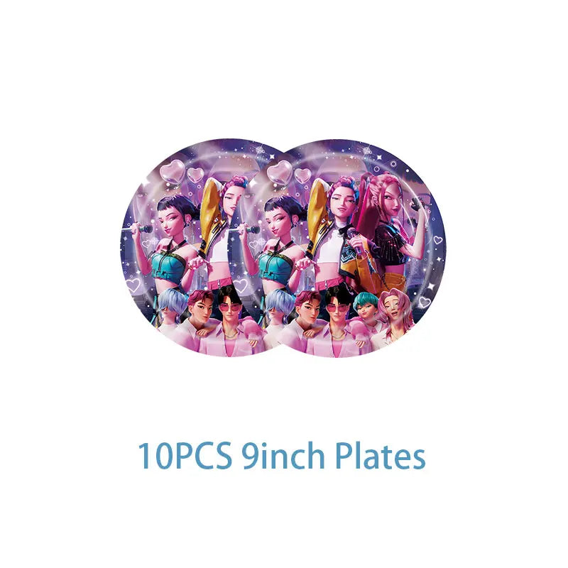 New Anime Kpop Demon Hunters Birthday Party Decorations Set Kpop Theme Cup Plate Gift Bags Balloons Banner Supplies Girls Favors