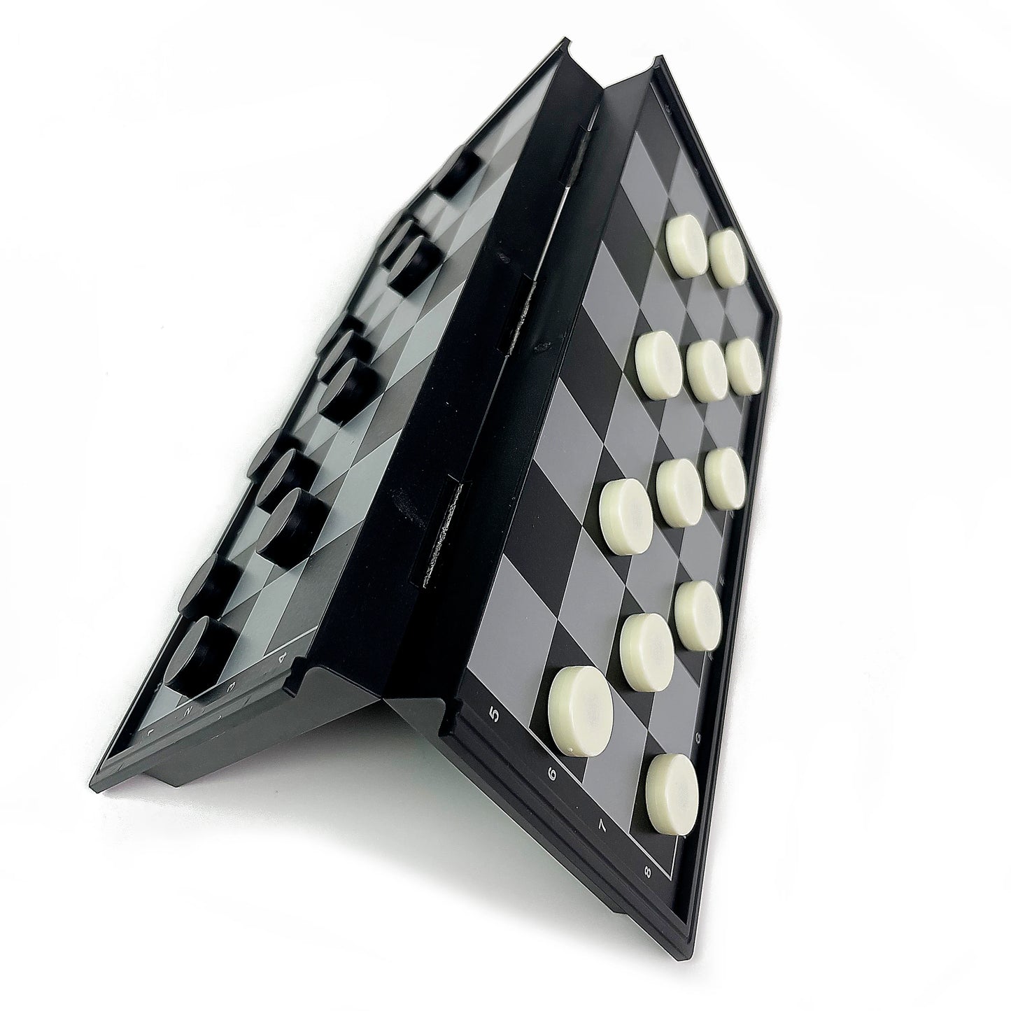 2 in 1 Foldable Magnetic Chess and Checkers Board Game Portable Plastic Chessboard Tabletop Travel Outdoor Game Set