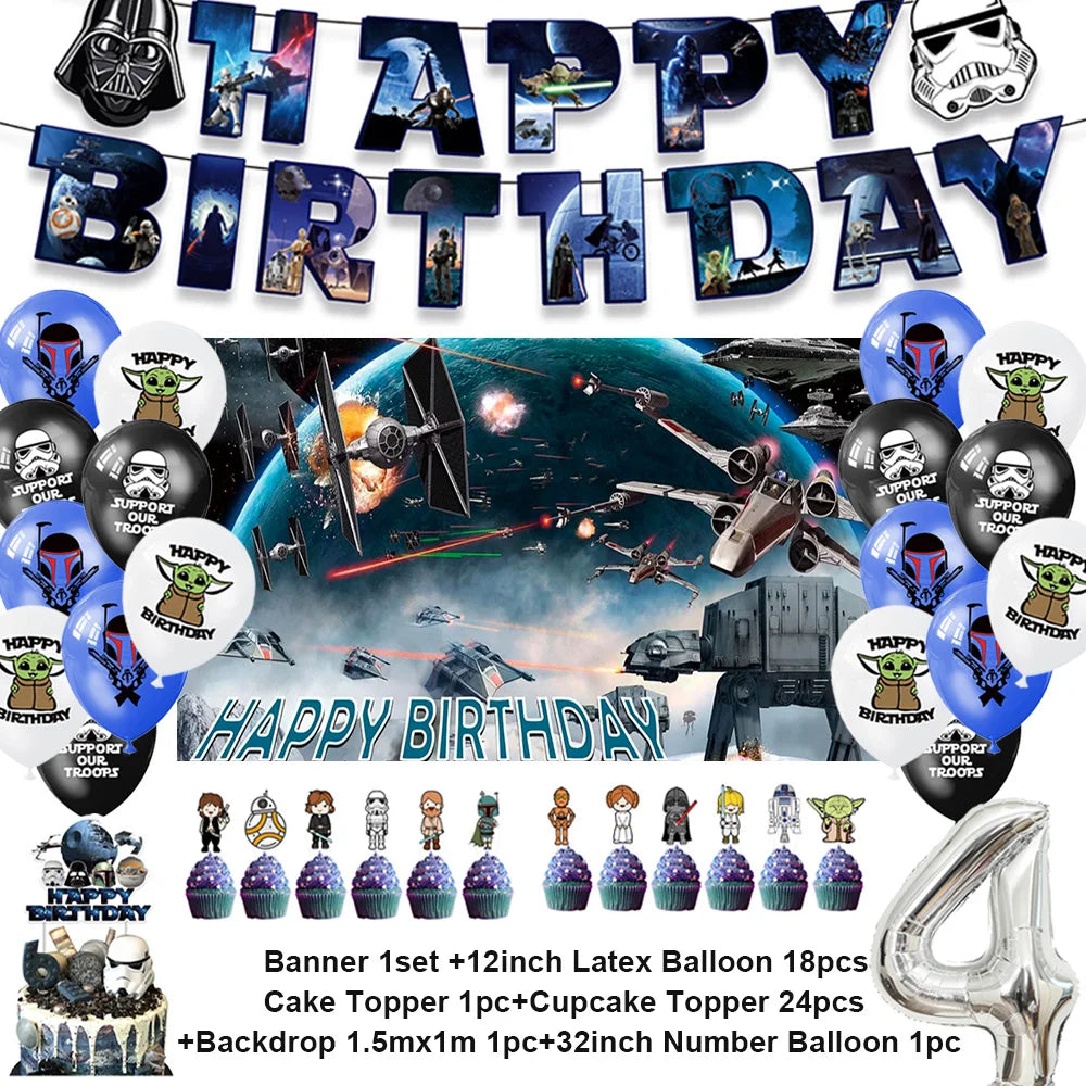 Film Star Wars Theme Birthday Party Decorations Cake Topper Number Balloons Background Yoda Master Robot Backdrop Supplies Gifts