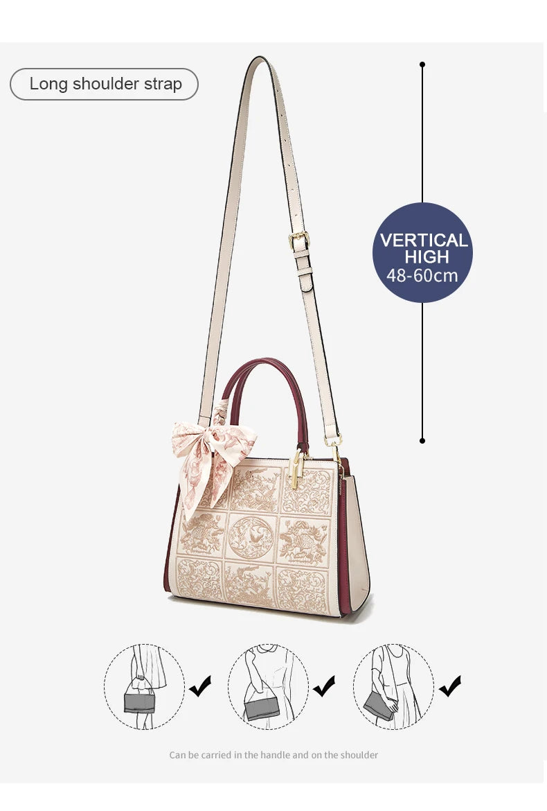 FOXER Split Leather 2026 New Large Tote Handbag Women's Shoulder Bag Chinese Classic Embroidery Best Gift for Mom