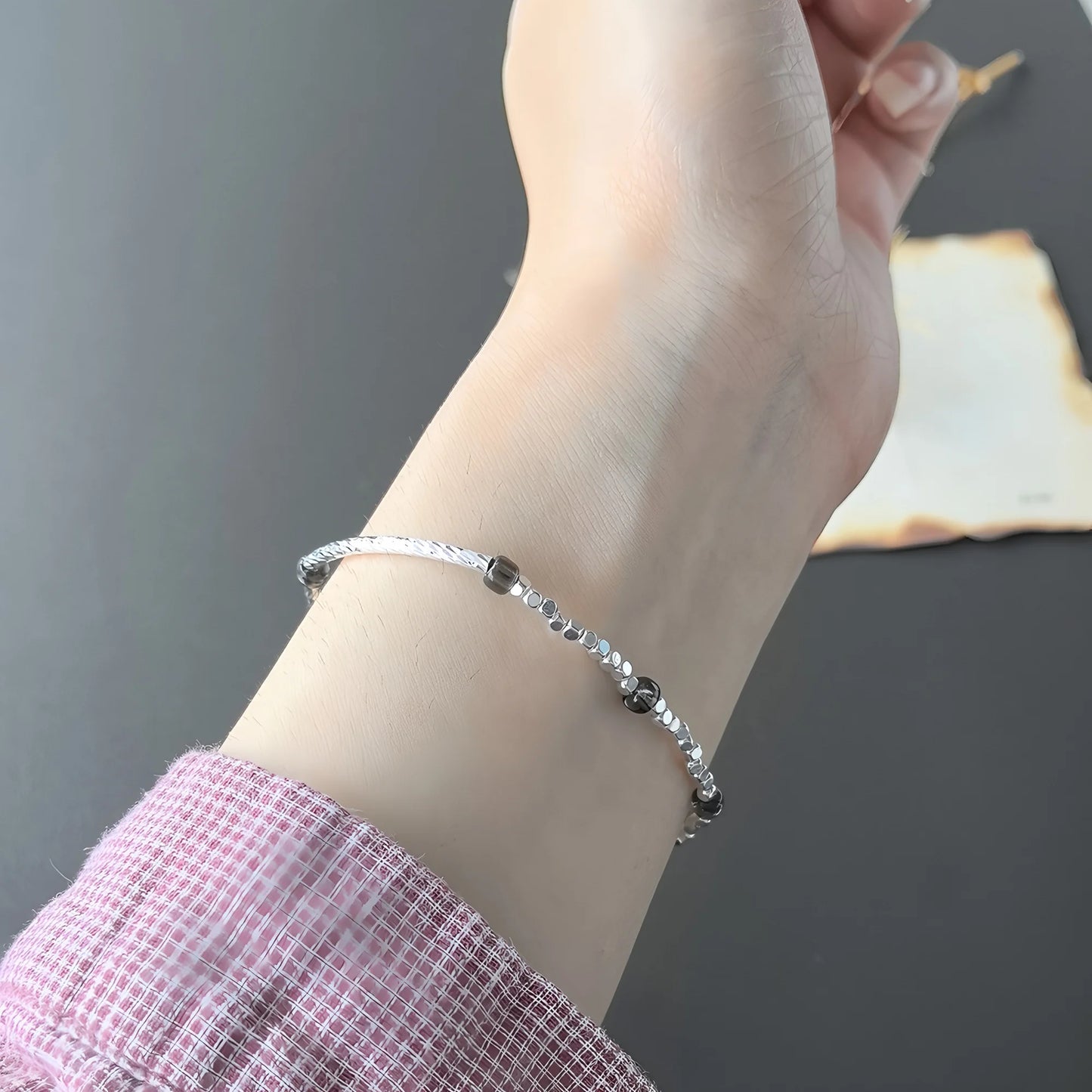 VENTFILLE 925 Sterling Silver Line Extremely fine Bracelet for Women Love Haert Bead Korean Ins Sweet Jewelry Gift Dropshipping
