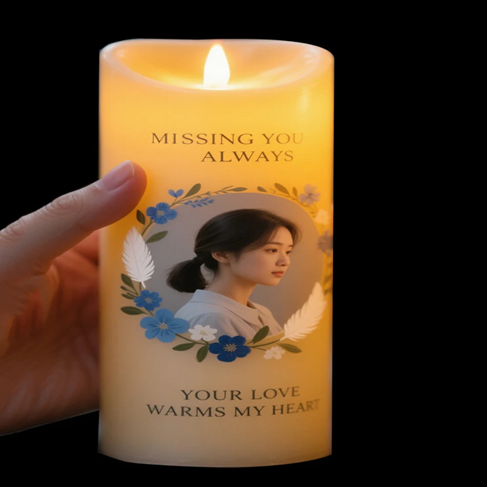 Creative DIY Candles Light With Personalized Photo and Text,Flameless And Battery Operated,Memoried Led Candle,D:7.5cm/H:15cm