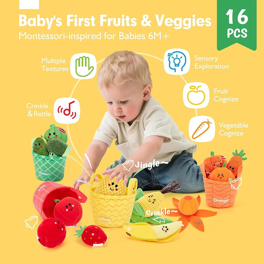 Baby Toys 6-12 Months Soft Baby Beehive with 5 Sensory Bee Rattle Mirror Crinkle Squeaker Busy Montessori Soft Toy for Toddlers