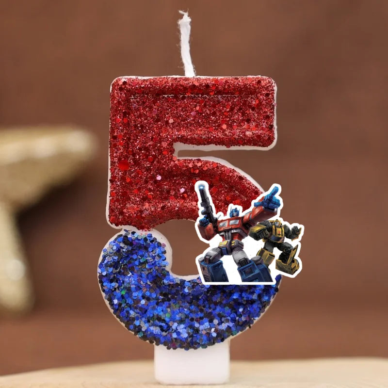 Transform Car Robot Digital Candle Number 0-9 Kid Halloween Birthday Cake Decoration Supplies Cartoon Party Accessories Supplies