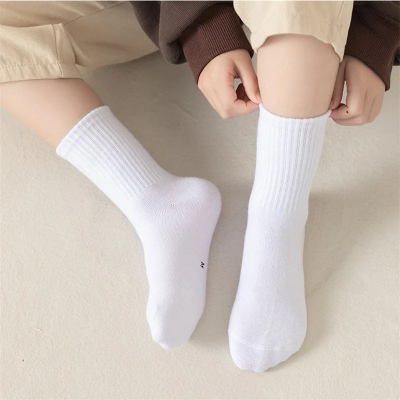 5Pairs/Set 3-13Years Baby Girls Boys Casual Sports Socks Soild Soft Cotton Four Season School Socks Black White Gray Kids Socks