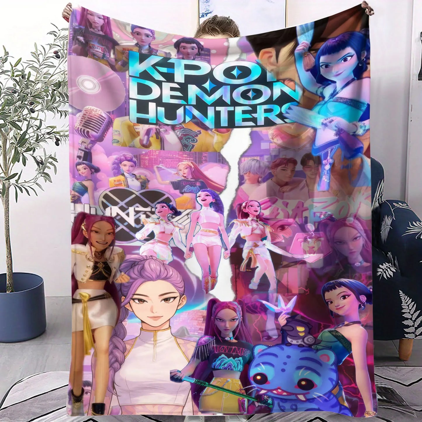 K Pop Demon Hunters Blanket Flannel Blanket Hot Anime Fan Gift Warm for Home Sofa Cover Camping Travel Multifunctional Blanket