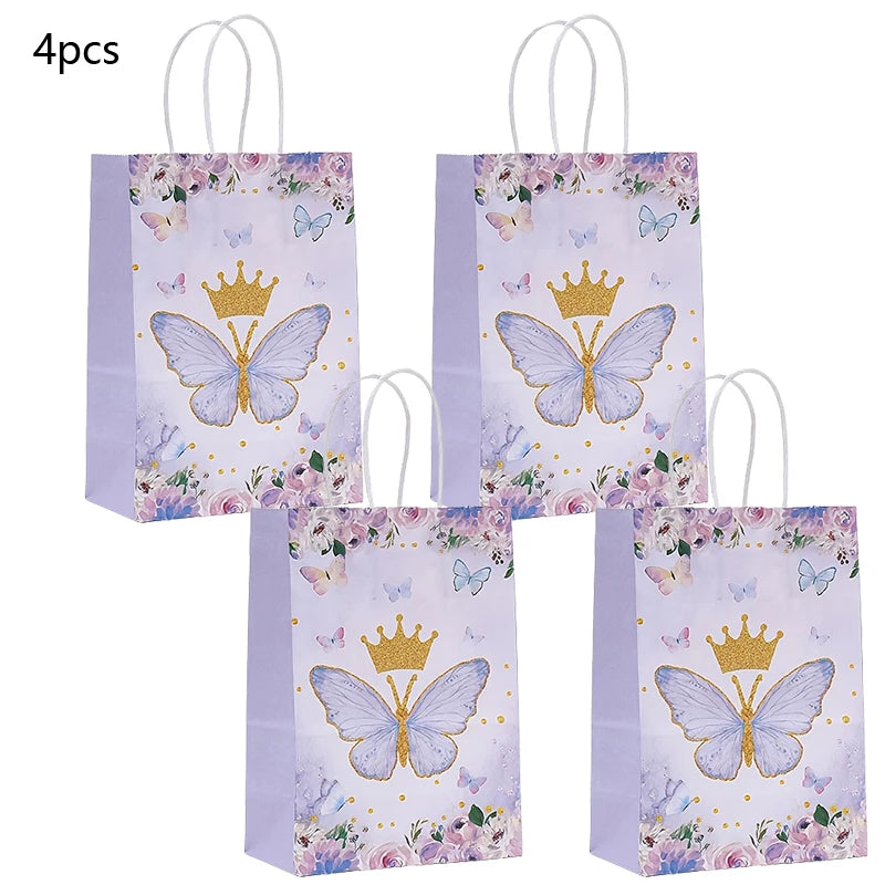 Purple Butterfly Party Decoration Disposable Paper Plates Napkins Cups Straw Tableware Set for Butterfly Birthday Party