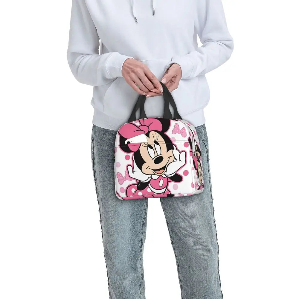 Custom Mickey Pink Minnie Mouse Lunch Bag Women Creative Design Cooler Warm Insulated Lunch Box for Kids School