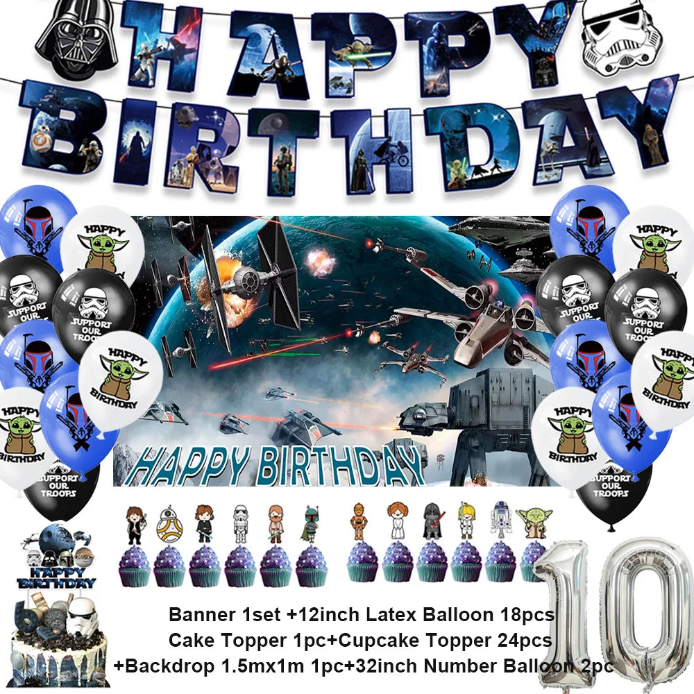 Film Star Wars Theme Birthday Party Decorations Cake Topper Number Balloons Background Yoda Master Robot Backdrop Supplies Gifts