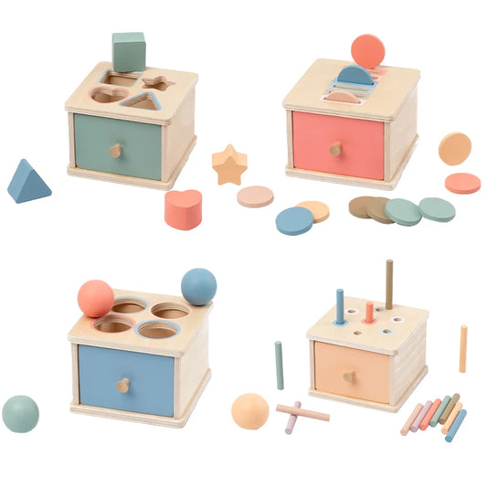 Baby Montessori Sensory Toy Obiect Permanent Box Color Sorting Matching Game Coin Box Ball Drop Fine Motor Skills Education Toys