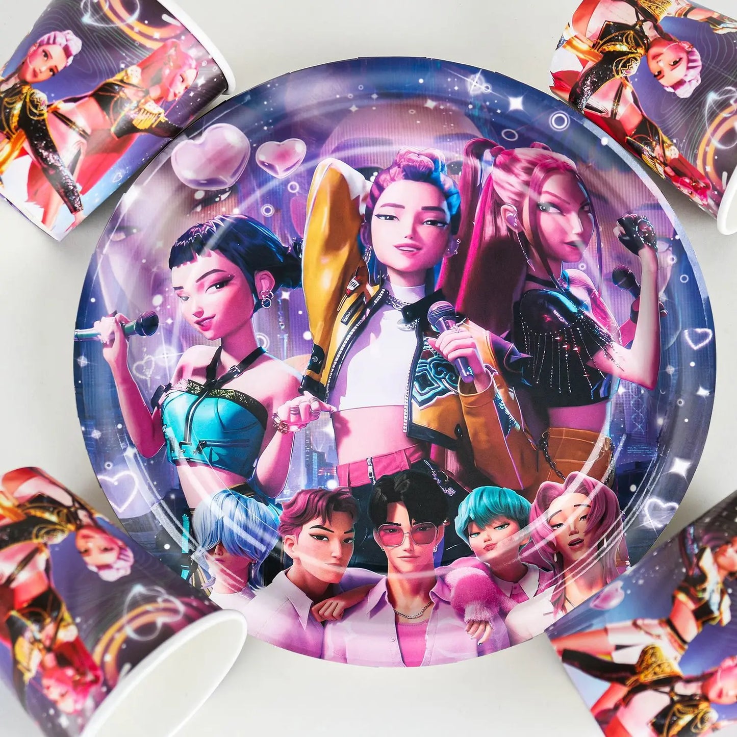 New Anime Kpop Demon Hunters Birthday Party Decorations Set Kpop Theme Cup Plate Gift Bags Balloons Banner Supplies Girls Favors