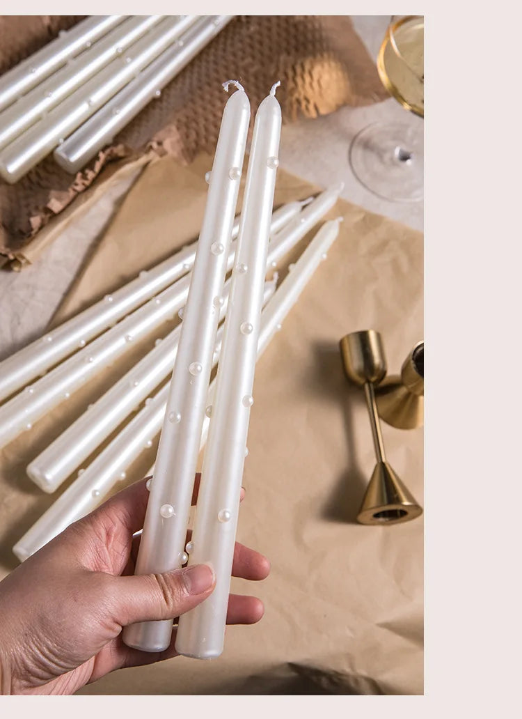 Long Decorative Candles White Pearl Taper Candles Gifts Guests for Wedding Luxury Home Decoration