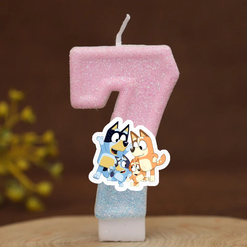 Cute Bluey Digital Dog Puppy Candle Number 0-9 Kids Birthday Cake Decoration Supplies Cartoon Anime Party Accessories Supplies
