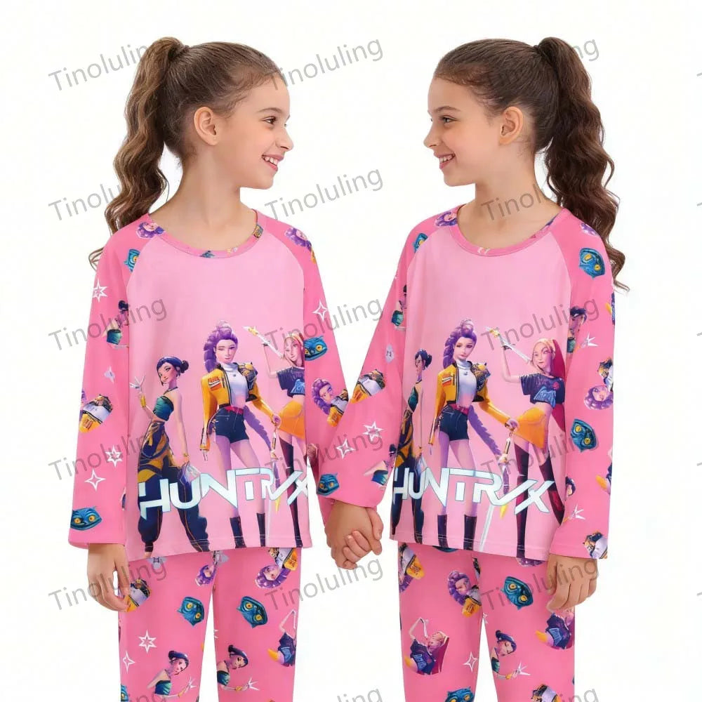 KPop Demon Hunters Huntrix Kids Pajamas Set Long Sleeve Girls Clothing 2pcs Children's Sleepwear Cartoon Boys Nightwear 3-14Y