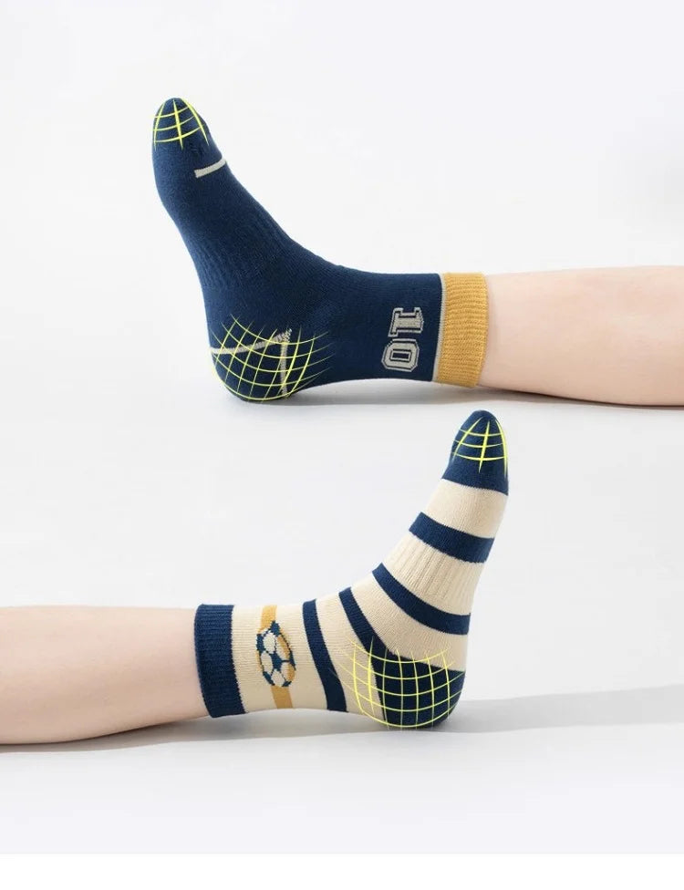 5 Pairs Children's' Socks Spring Autumn Cotton Socks Kids Striped Football Pattern Sock 1-14T Boys Mid-calf Length
