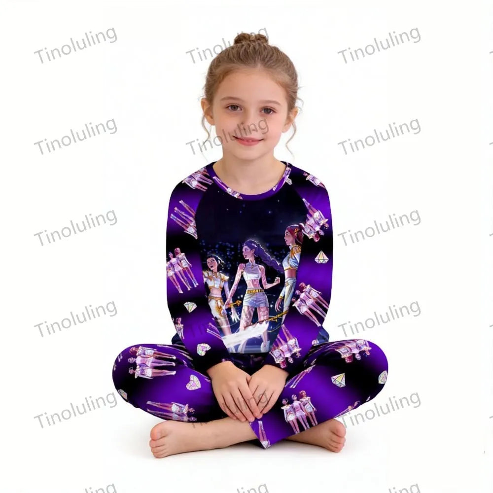 KPop Demon Hunters Huntrix Kids Pajamas Set Long Sleeve Girls Clothing 2pcs Children's Sleepwear Cartoon Boys Nightwear 3-14Y