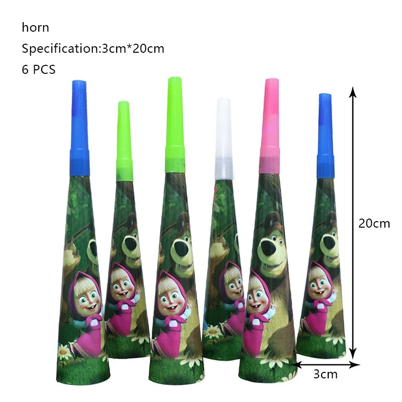 Mashas and Bear Birthday Party Decoration Cartoon Theme Balloons Kids Event Supplies Disposable Tableware Backdrop