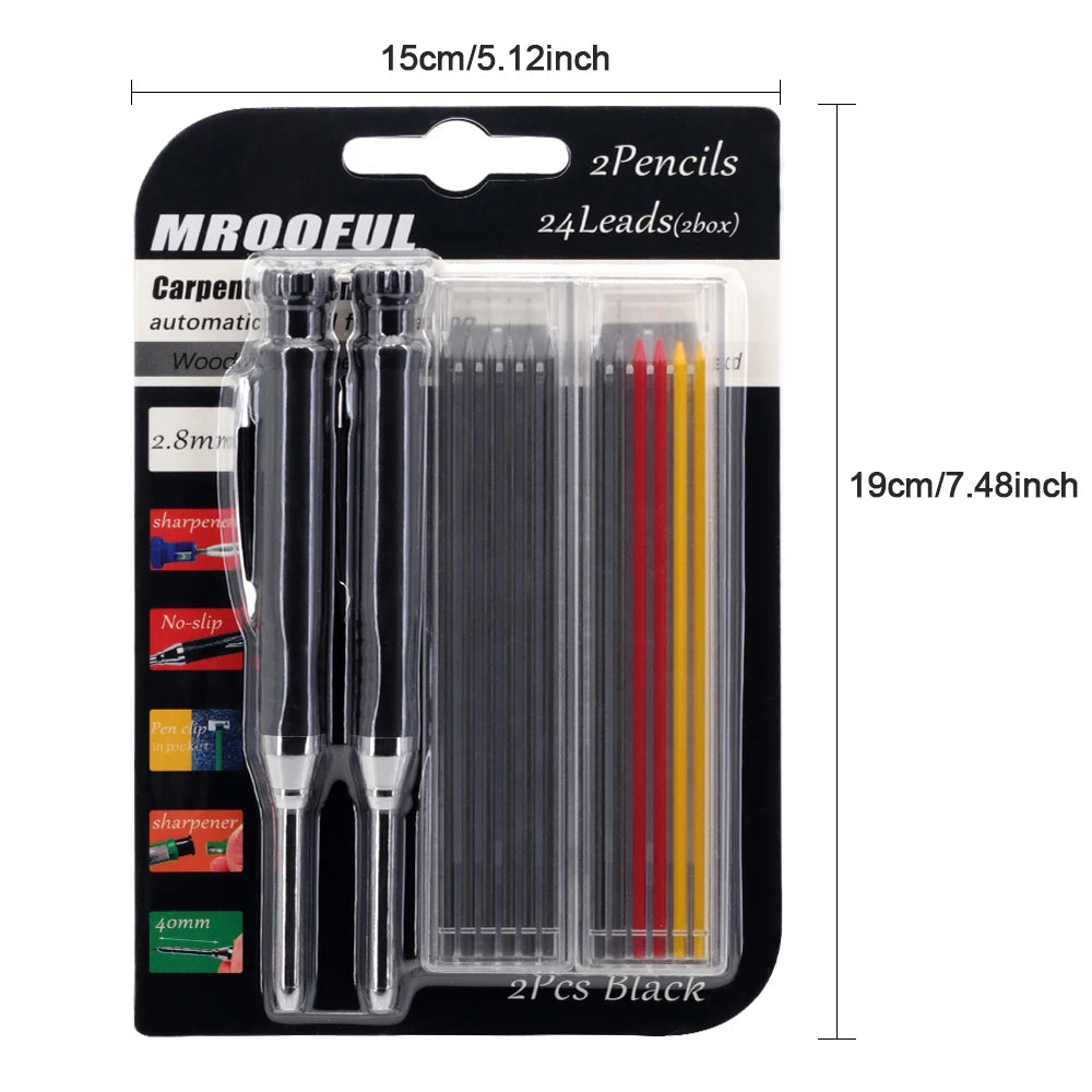 Professional Woodworking Pencil Card Set with 2.8mm Refills Lead, Deep Hole Marking and Drawing Tool, for Carpenters Engineering