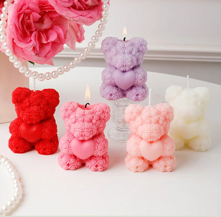 Rose Bear Scented Candles - Cute Decorations & Handmade Gifts for Women / Friends, Ideal for Wedding Souvenirs,  Valentine's Day